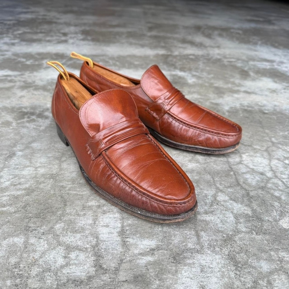 Vintage 80's Florsheim Burnt Orange slip on leather loafers size tagged 10 B - Picture 4 of 8